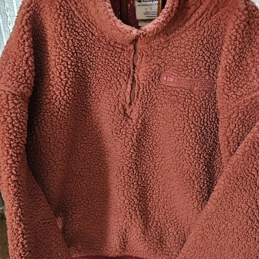 Champion Sherpa Quarter Zip Pullover Rust Pink Large